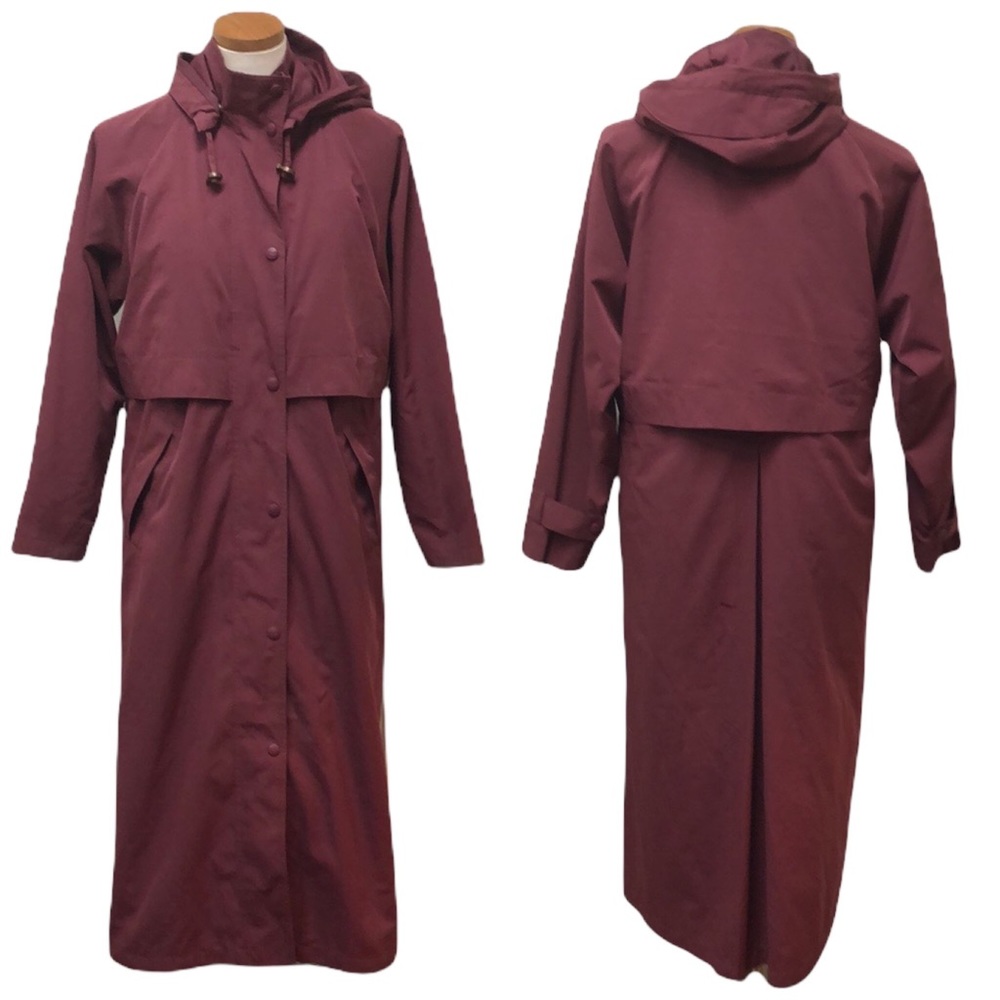 L.L. Bean Hooded Long Trench Coat Maroon